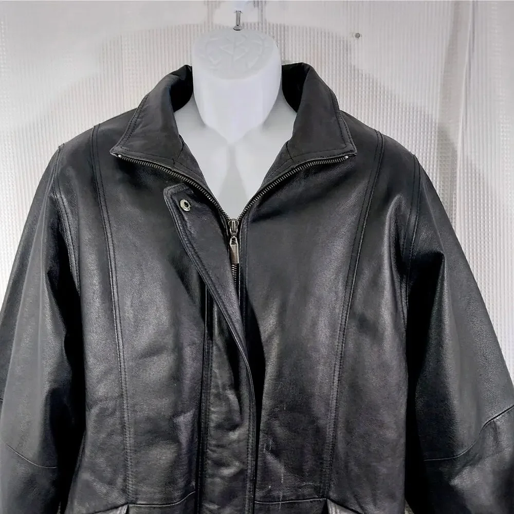 CROFT & BARROW! LUXE BLACK GENUINE LEATHER THERMAL LINED COAT, JACKET! SZ M